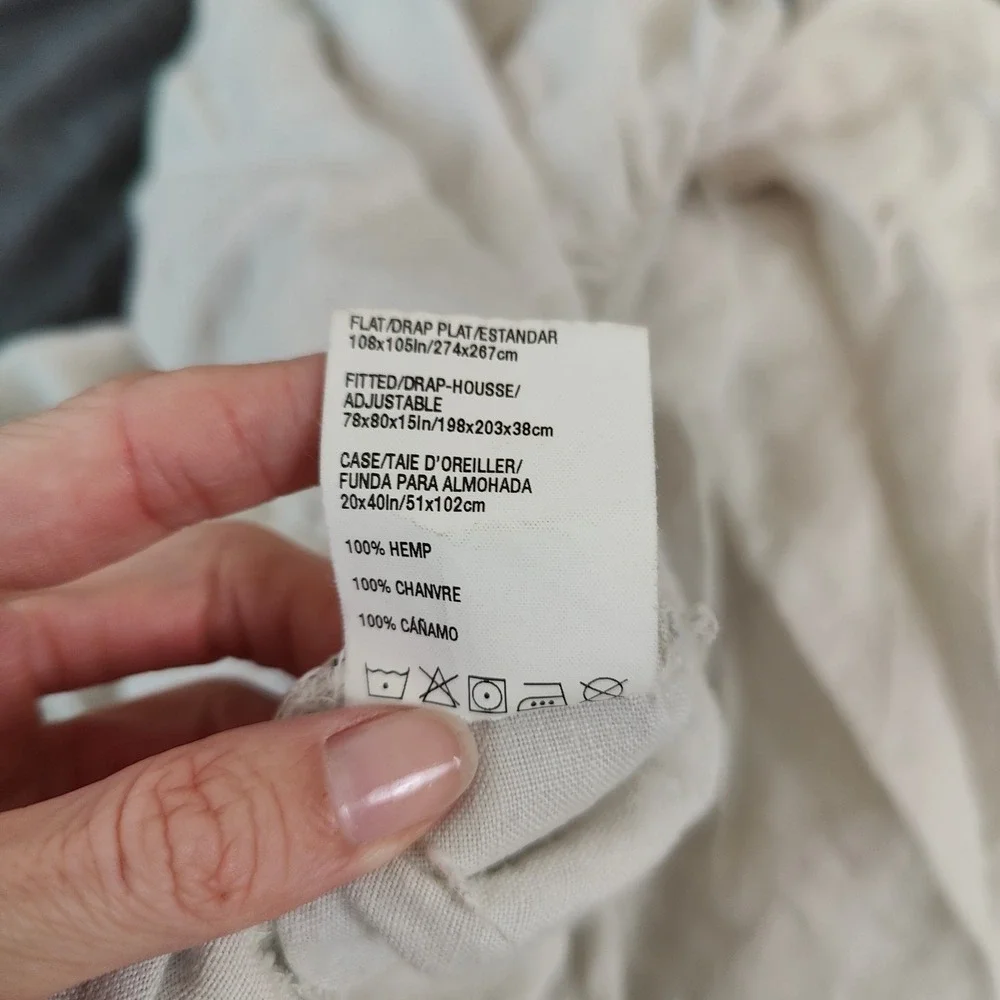Crate and Barrel King Fitted Sheet Beige 100% Hemp Breathable Sustainable Boho